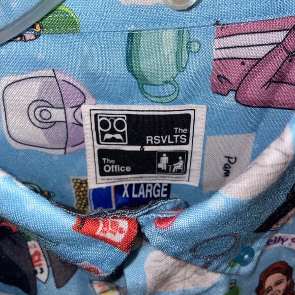 Rsvlts Men’s “The Office” Dress Shirt Size XL Blue Graphic Print Comfort Fun NWT - Picture 2 of 13